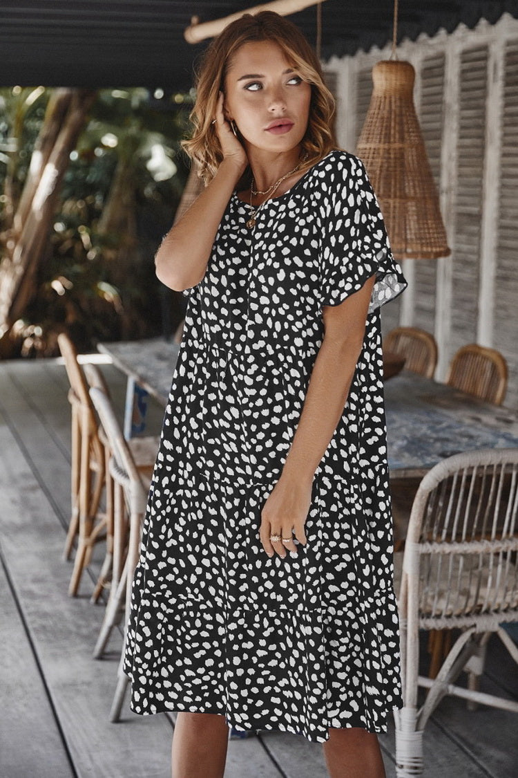 Ruffled Iiregular Polka Dot Dress - Fashionpara