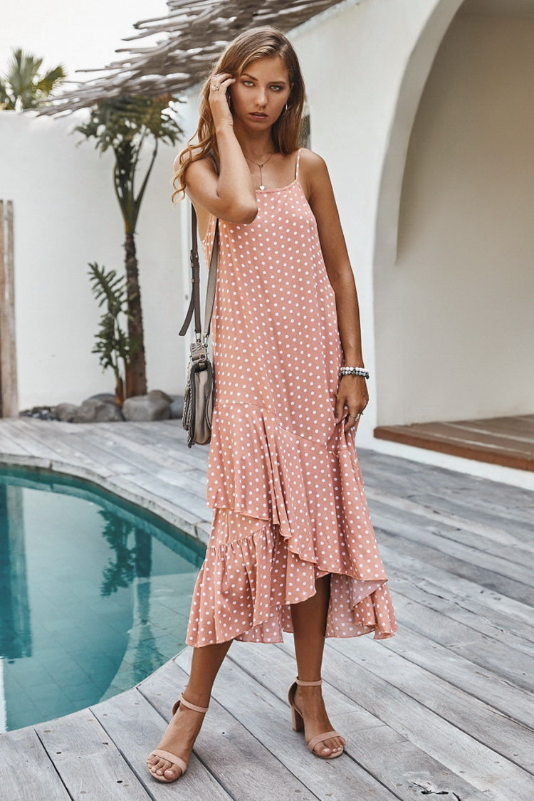 Ruffled Polka Dot Slip Dress - Fashionpara