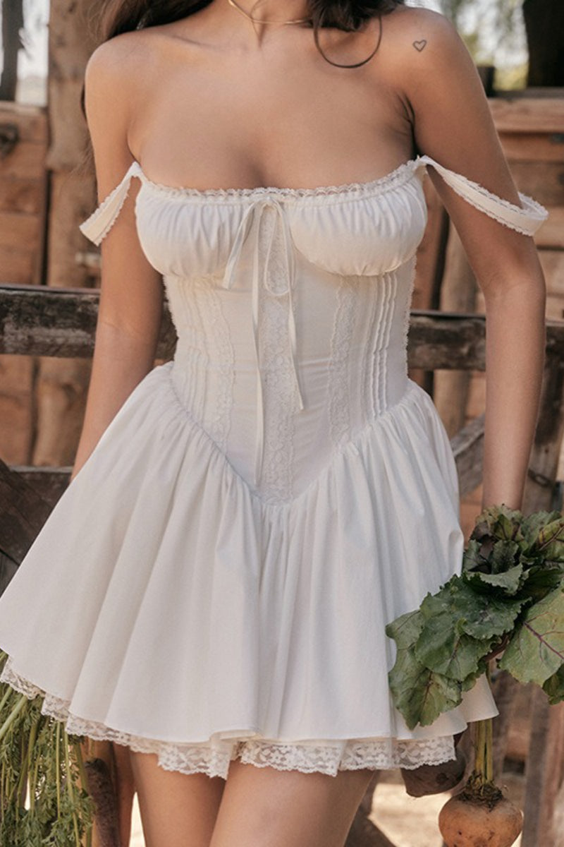 Corset Off Shoulder Tie Front Fit and Flare Mini Dress 6