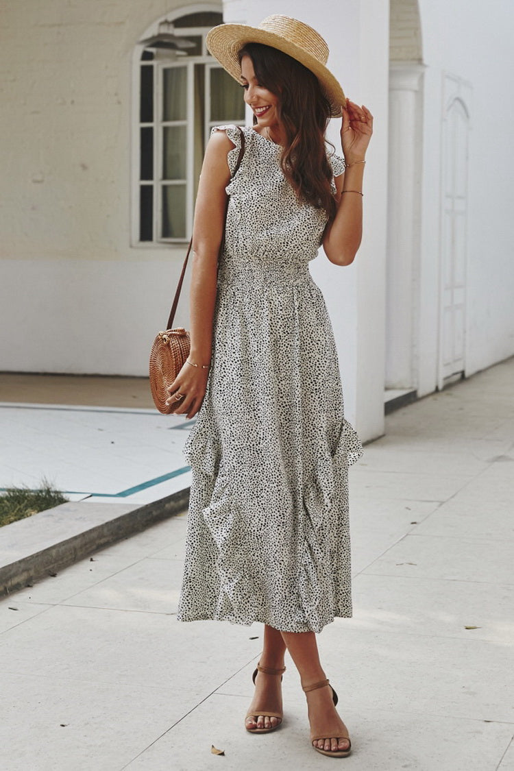Ruffled Polka Dot Maxi Dress - Fashionpara
