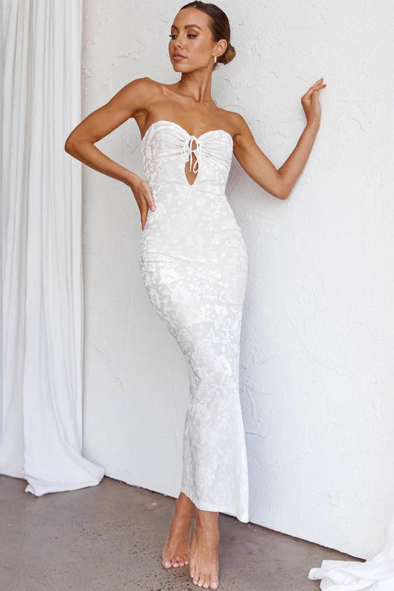 Sexy Lace Backless Strapless Midi Dress