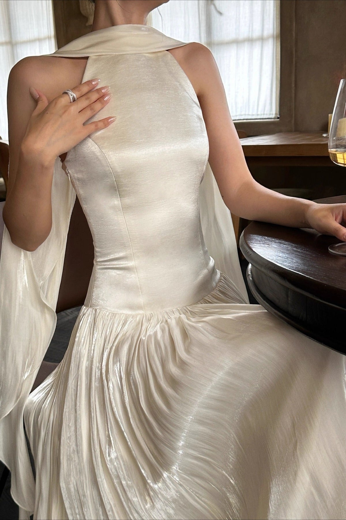 Satin Halter Neck Drop Waist Maxi Dress 2
