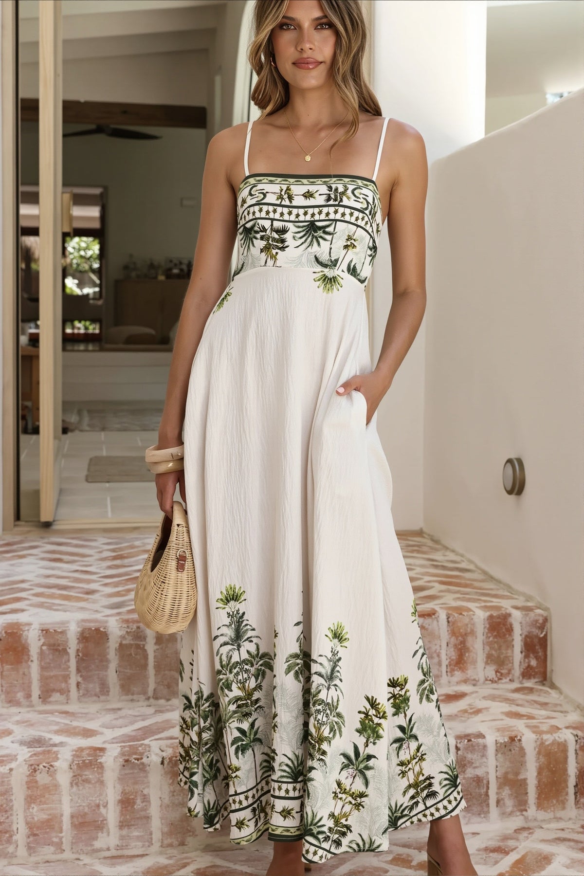 Floral Print Square Neck Strappy Maxi Dress 4