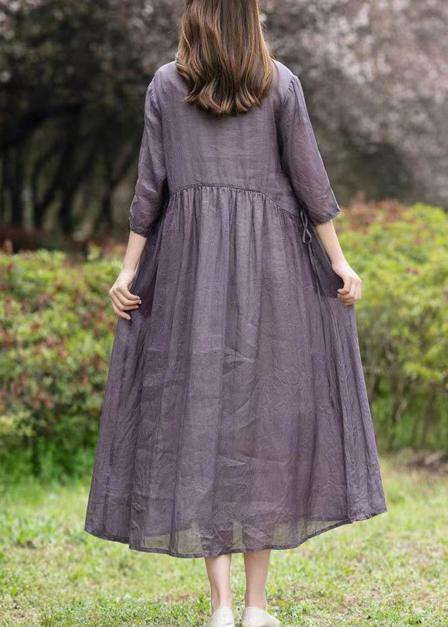 Crinkled Textured Empire Waist Three Quarter Sleeve Midi Dress - View 4