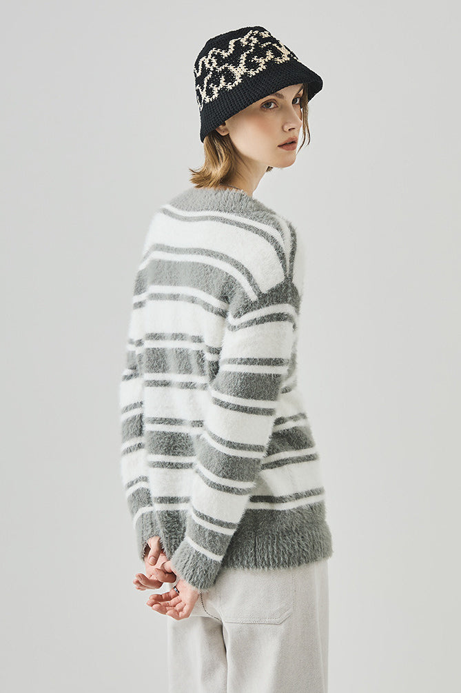 PrincessAce Striped V Neck Long Sleeve Knit Sweater