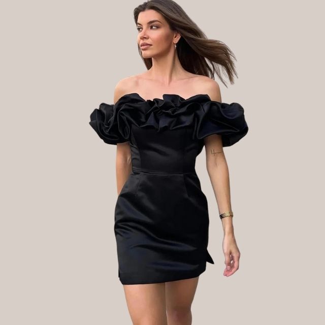 Off Shoulder Ruffle Puff Sleeve Bodycon Mini Cocktail Dress