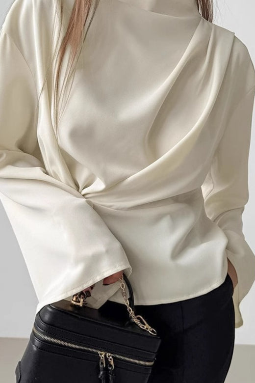 Pleated Ruffle Sleeve Chiffon Blouse