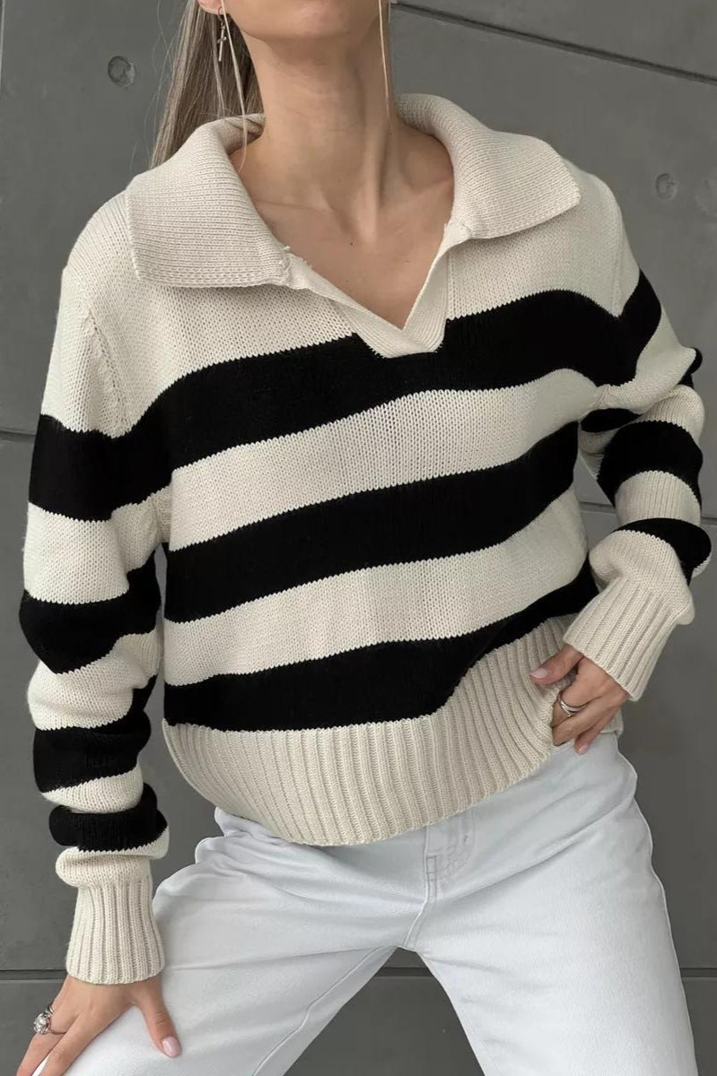Striped Color Block Polo Sweater