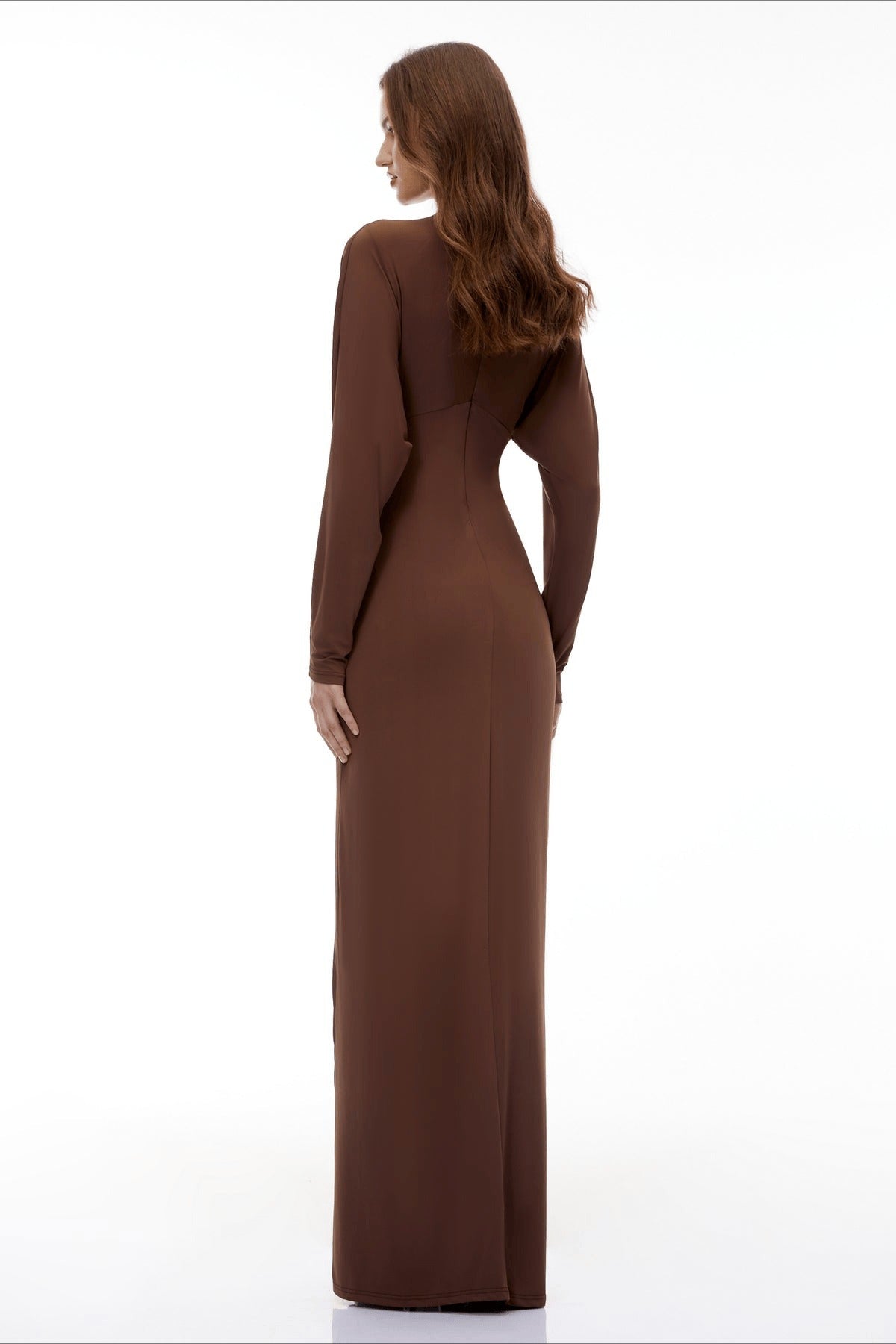 Mock-Neck Long Sleeve Keyhole Twist-Front Maxi Dress