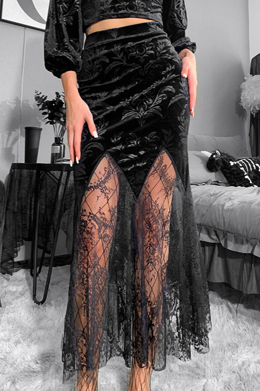 Gothic Sea Monster Lace Midi Skirt
