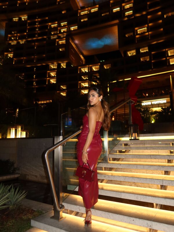 Faux-Leather Strapless Sweetheart High-Slit Maxi Dress 6