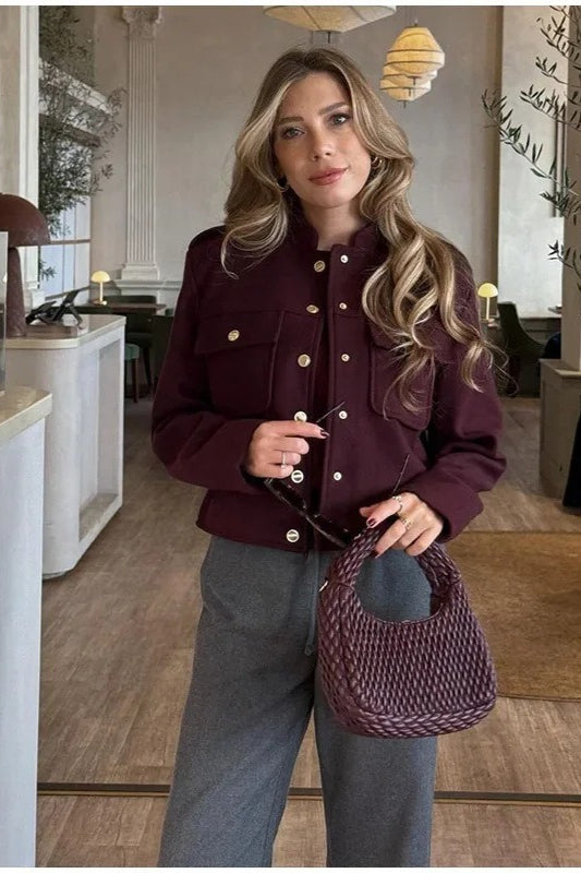 Retro Double Breasted Cropped Stand Collar Coat - Fashionpara