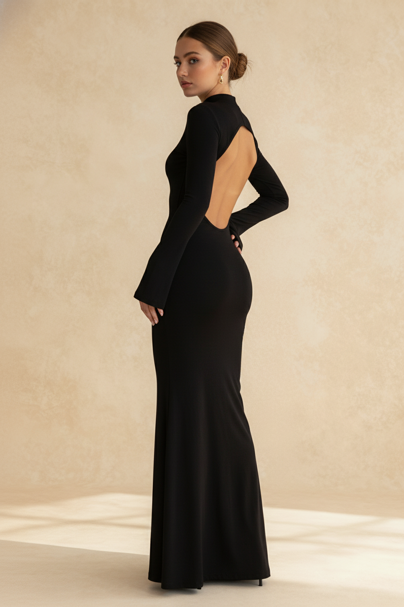 Backless High-Neck Bodycon Maxi Dress