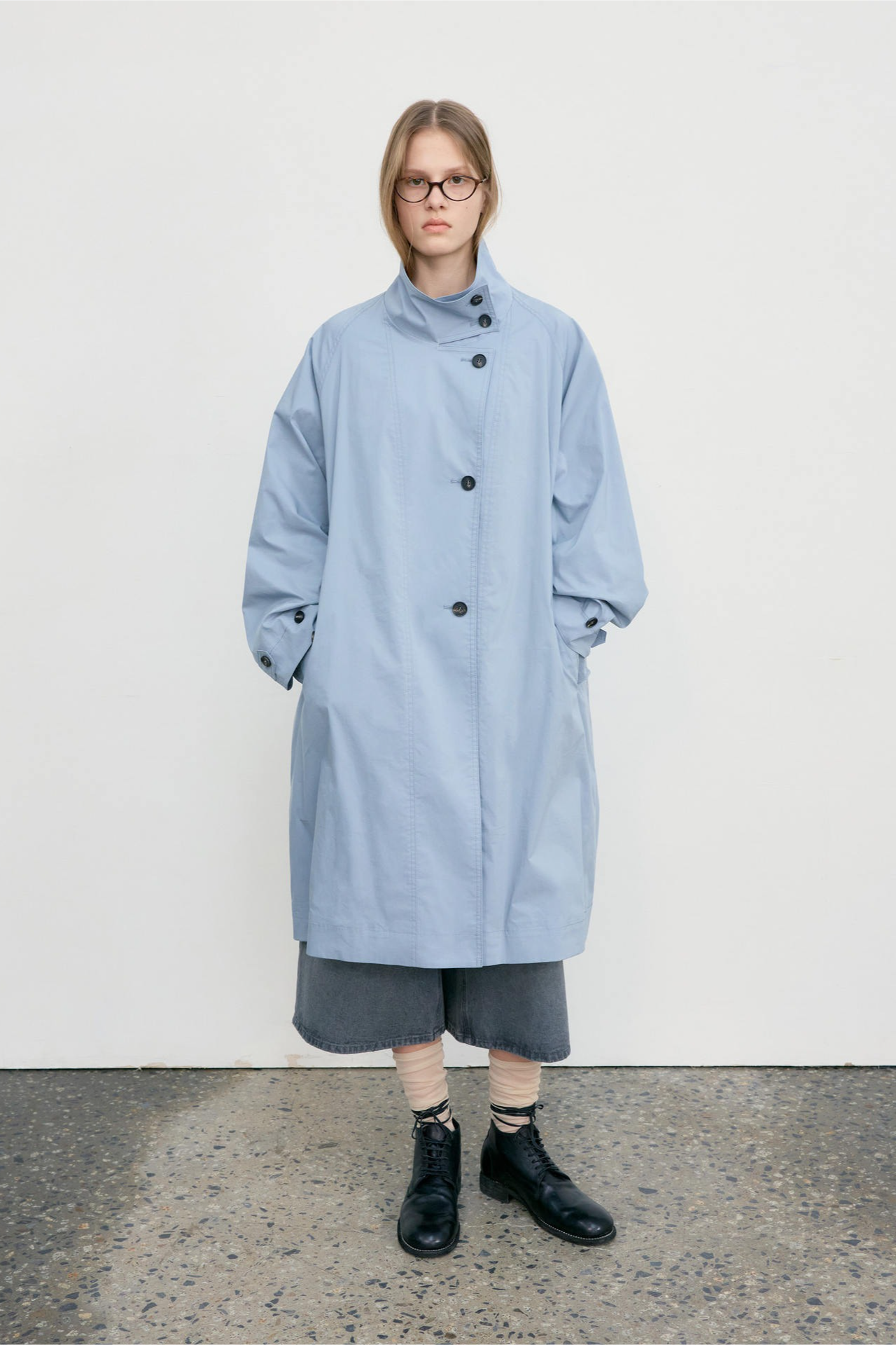 Solid Stand Collar Single Breasted Long Loose Overcoat - Fashionpara