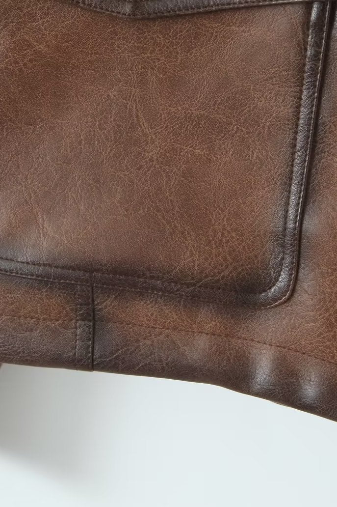 Sophisticated Brown Vintage Faux Leather Coat for Style