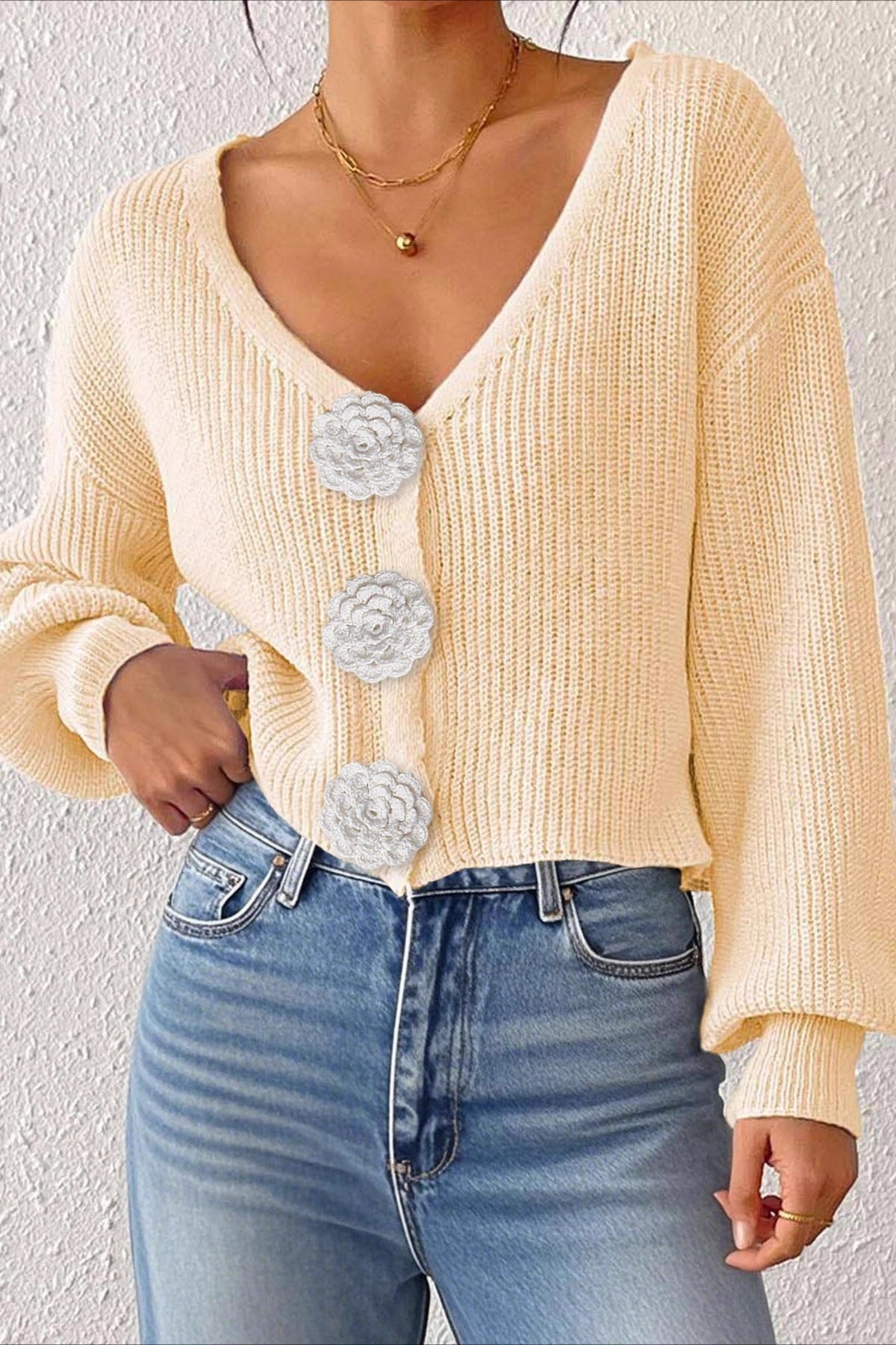 Button Front Crochet Knit Crop Sweater 21