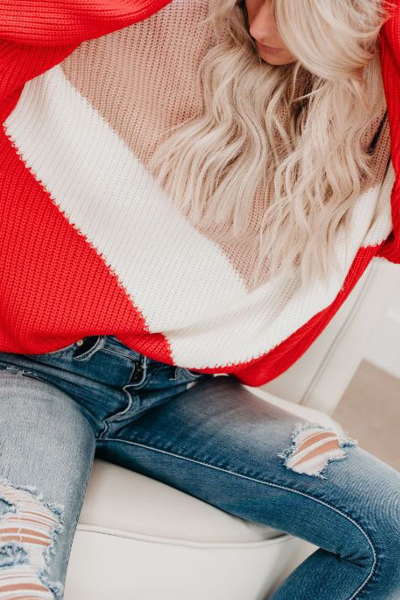 O Neck Patchwork Sweater(2 Colors)  Fashionpara