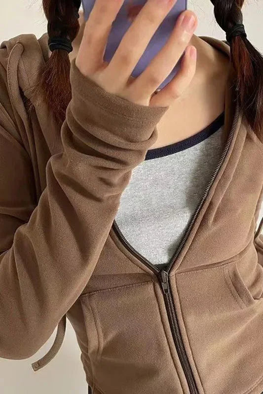 Long Sleeve Y2K Cropped Hoodie