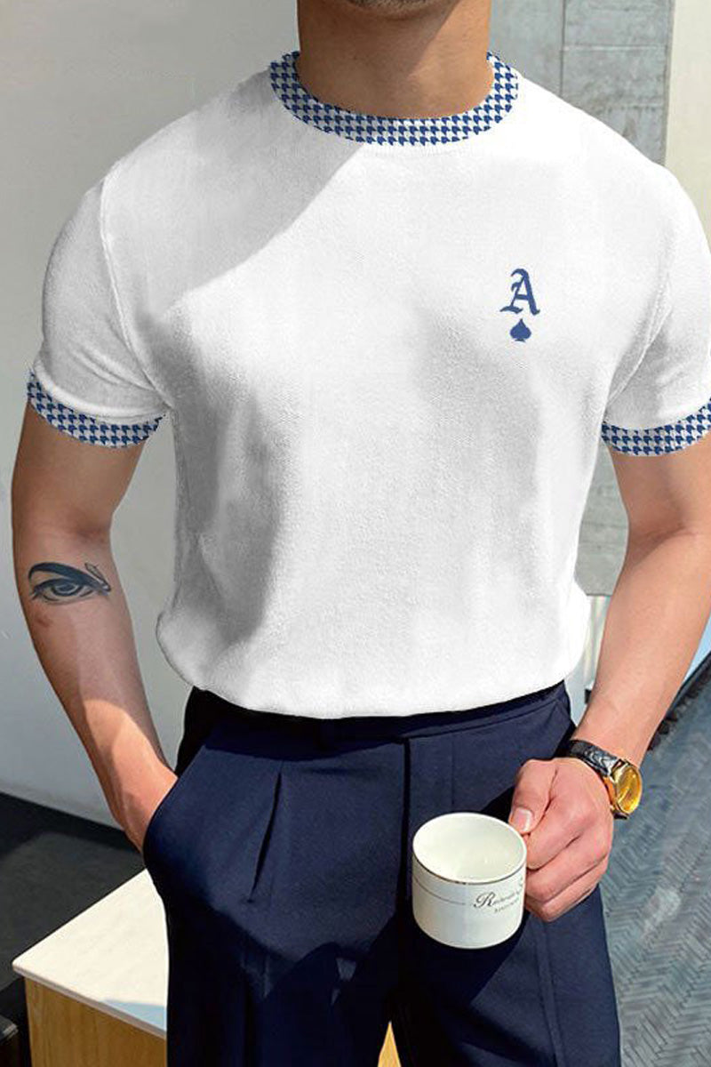 Casual Round Neck Short Sleeve Mens Knitted T-shirt