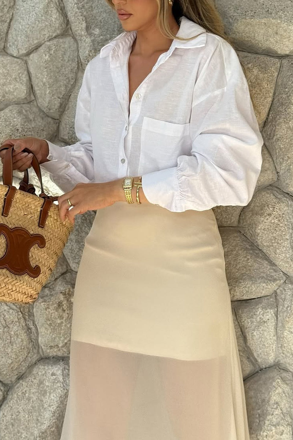 Sheer-Panel Maxi Skirt