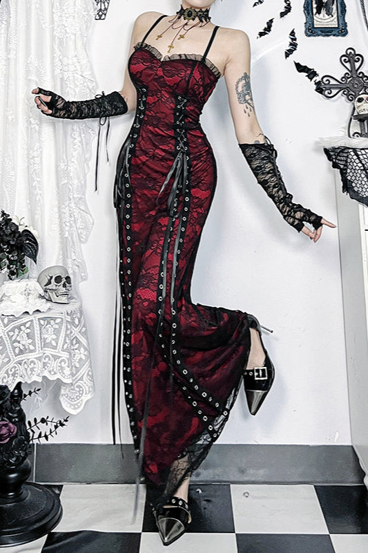 Layered Lace Strap Gothic Dress