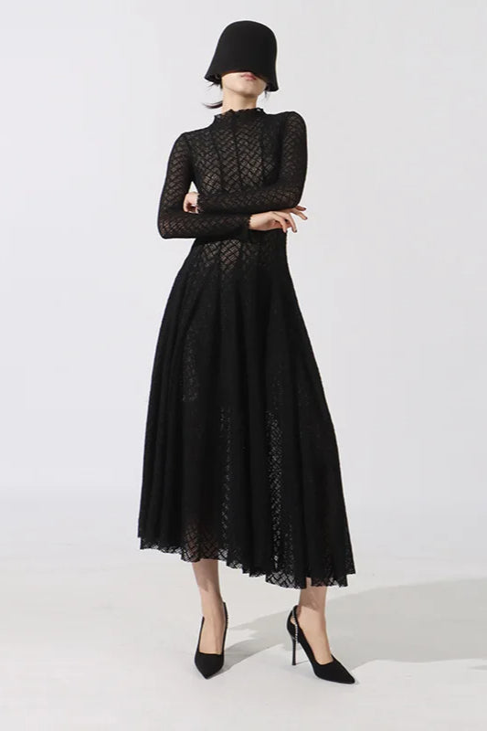 Hollow Out Mesh High Collar Slim Fit Maxi Dress - View 5