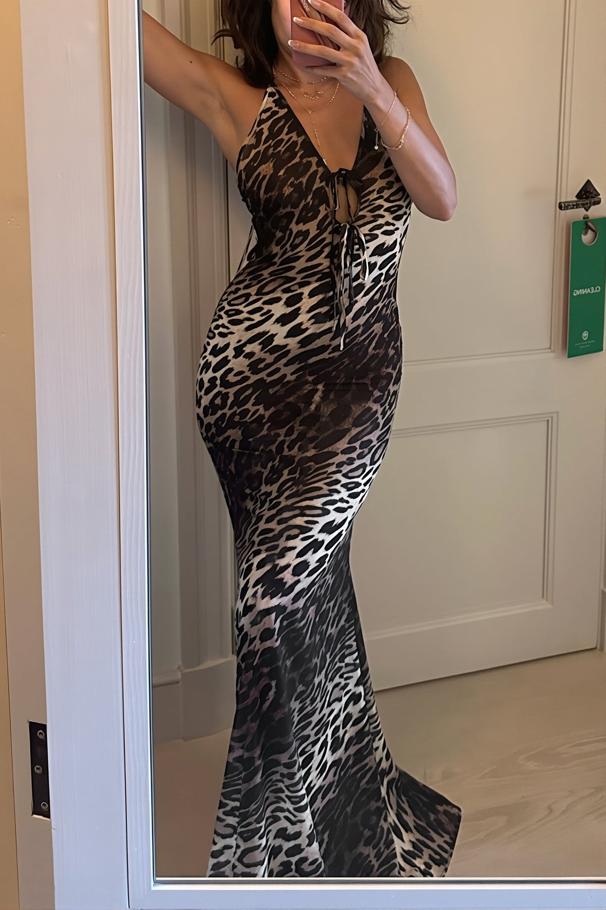 Leopard Print Halter Neck Tie Front Maxi Dress