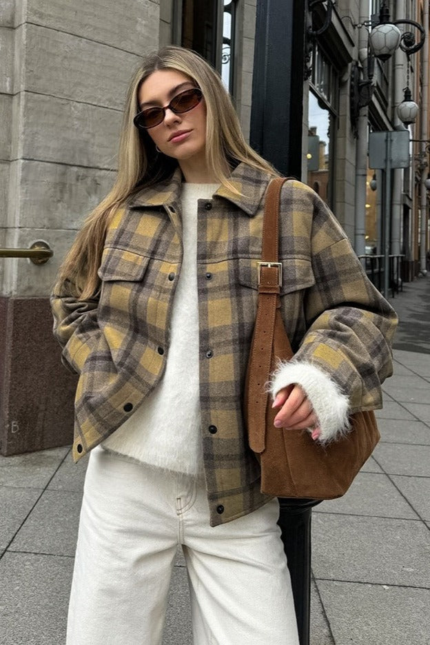 Stylish Loose Fit Plaid Wool Coat for Cozy Warmth
