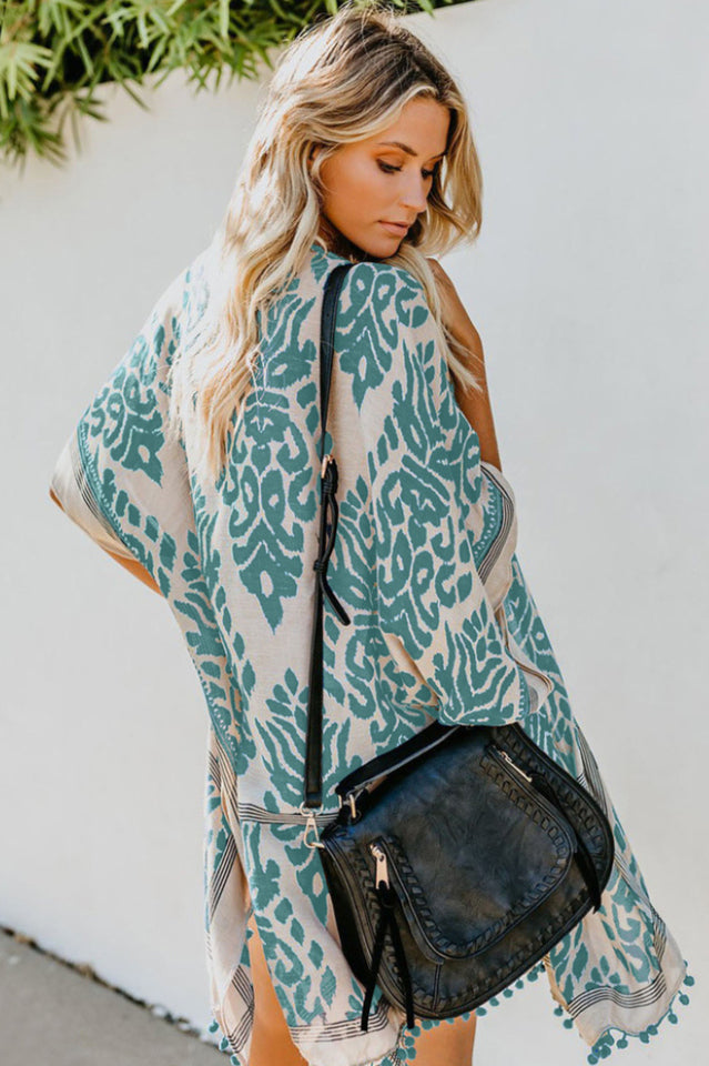 Seaside Resort Kimono Cardigan with Pompom Detail