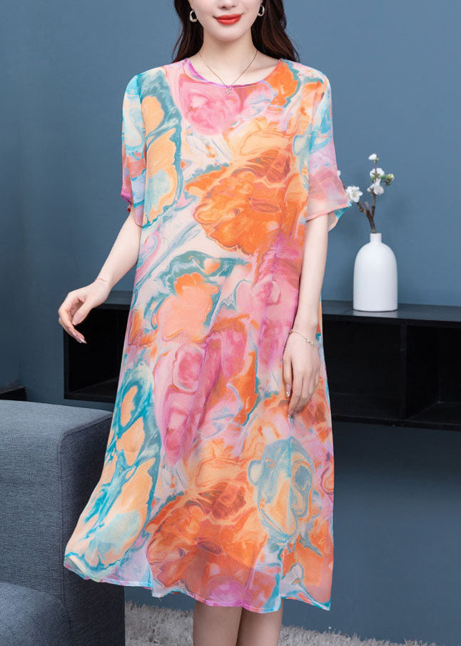 Abstract Marble Print Round Neck Butterfly Shift Midi Dress - View 2
