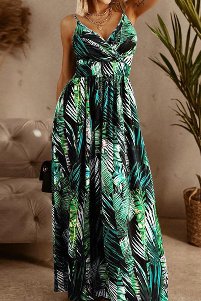 Tropical Print Surplice V-Neck Cami Maxi Dress 6