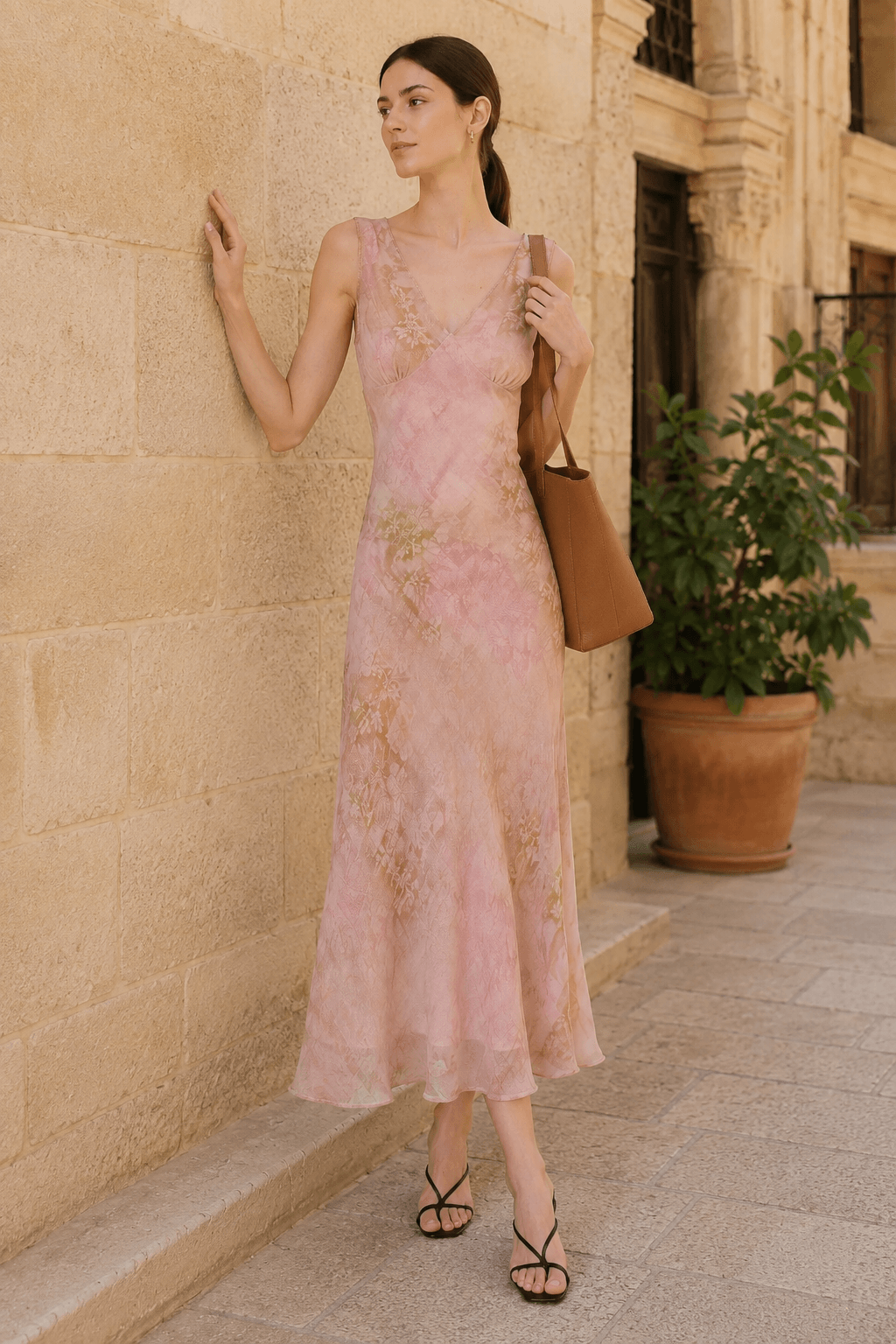 Floral V-Neck Sleeveless Bias Cut Midi Dress 4