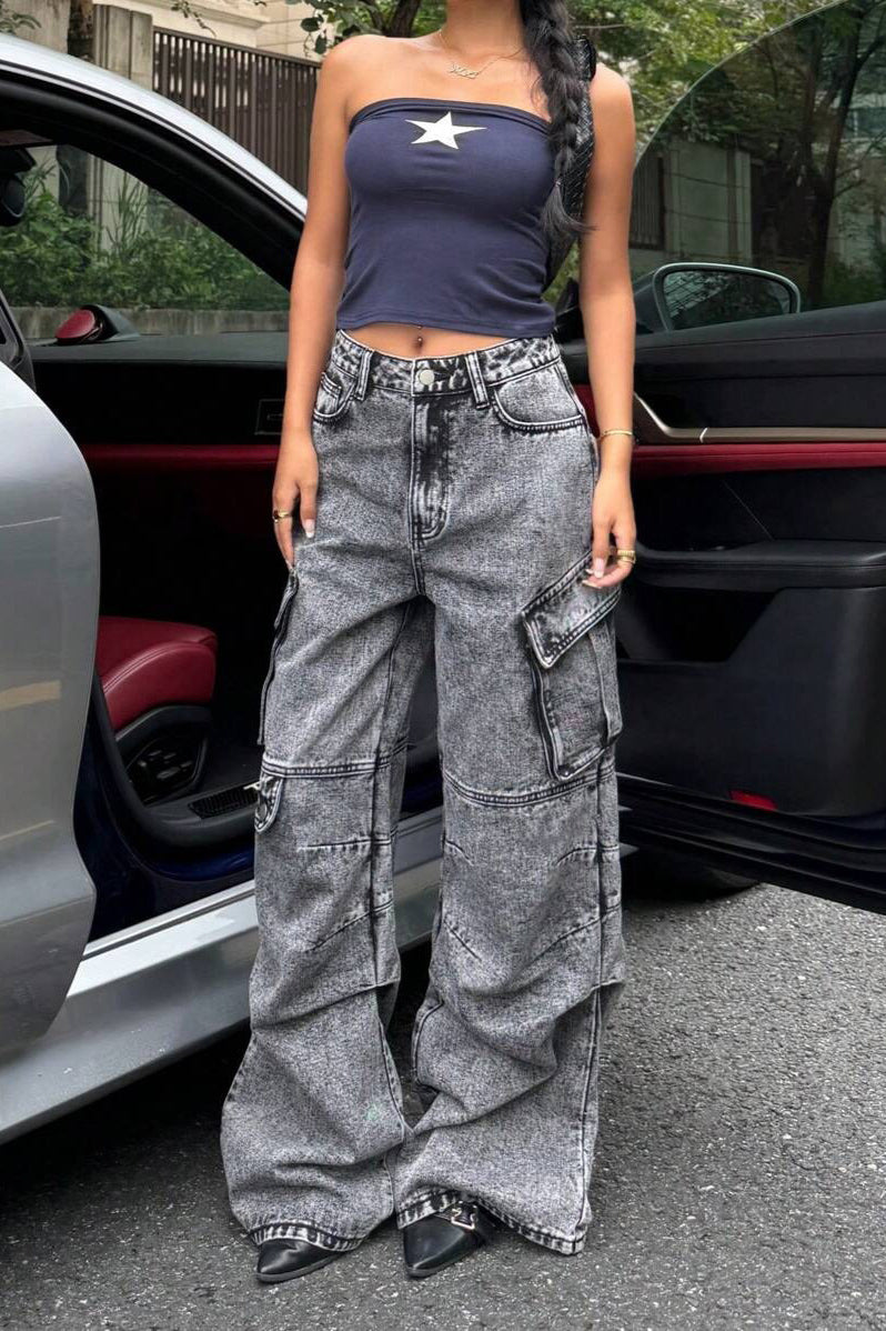 High Waist Slim Fit Cargo Jean