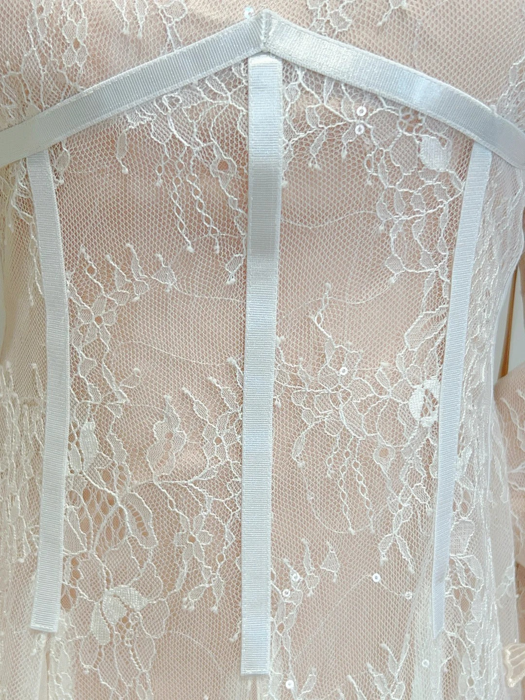 Retro Palace Nude Pink A-line Long Lace Tulle Long Prom Dress Evening Dress P4064