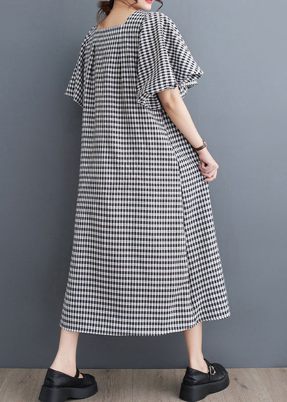 Gingham Square Neck Flutter Sleeve A-Line Shift Midi Dress - View 4