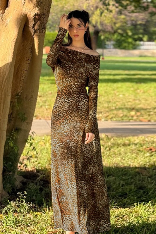 Leopard Print Bodycon Maxi Dress
