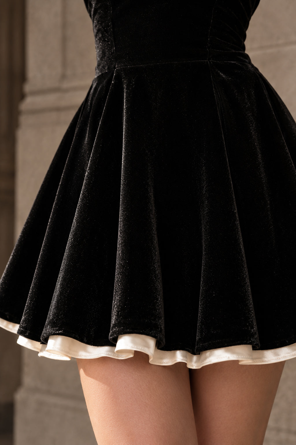 Velvet Strapless Pearl-Trim Flared Skater Mini Dress