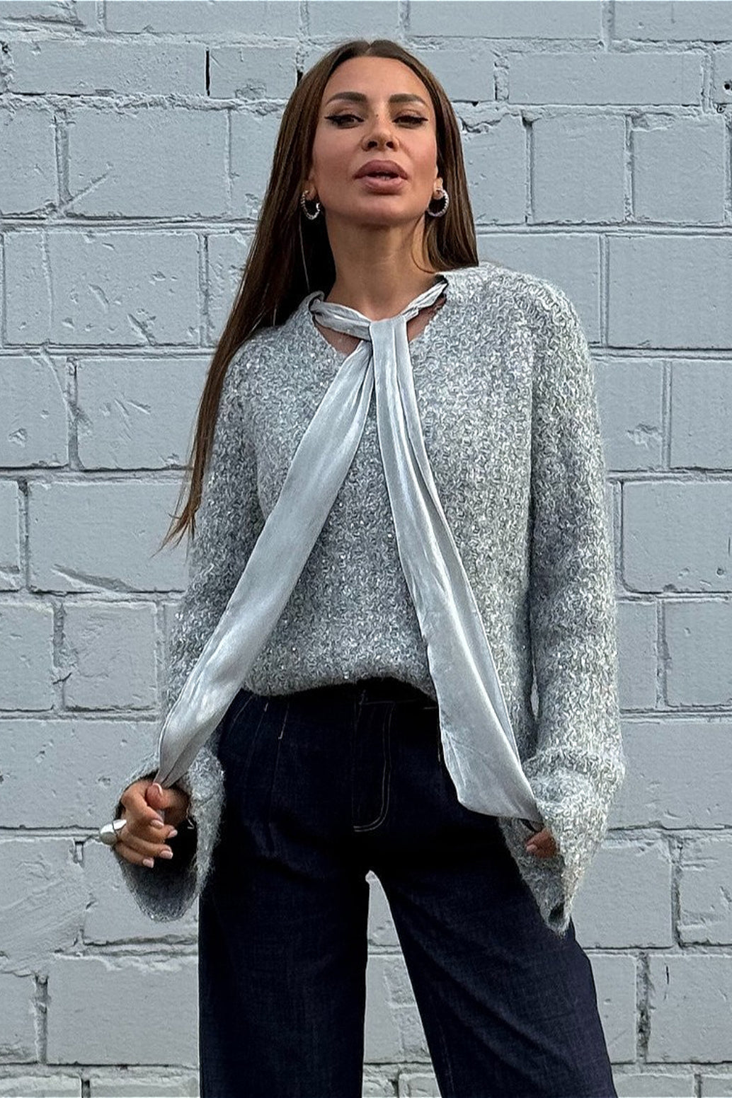 Shimmering Satin Bell Sleeve Soft Blouse