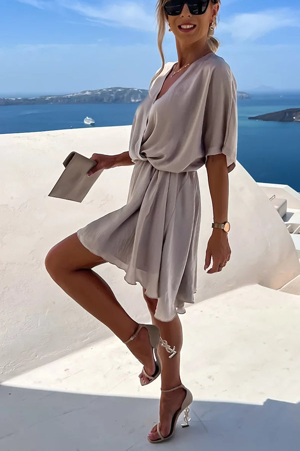 Batwing Sleeve Satin Mini Dress  Fashionpara