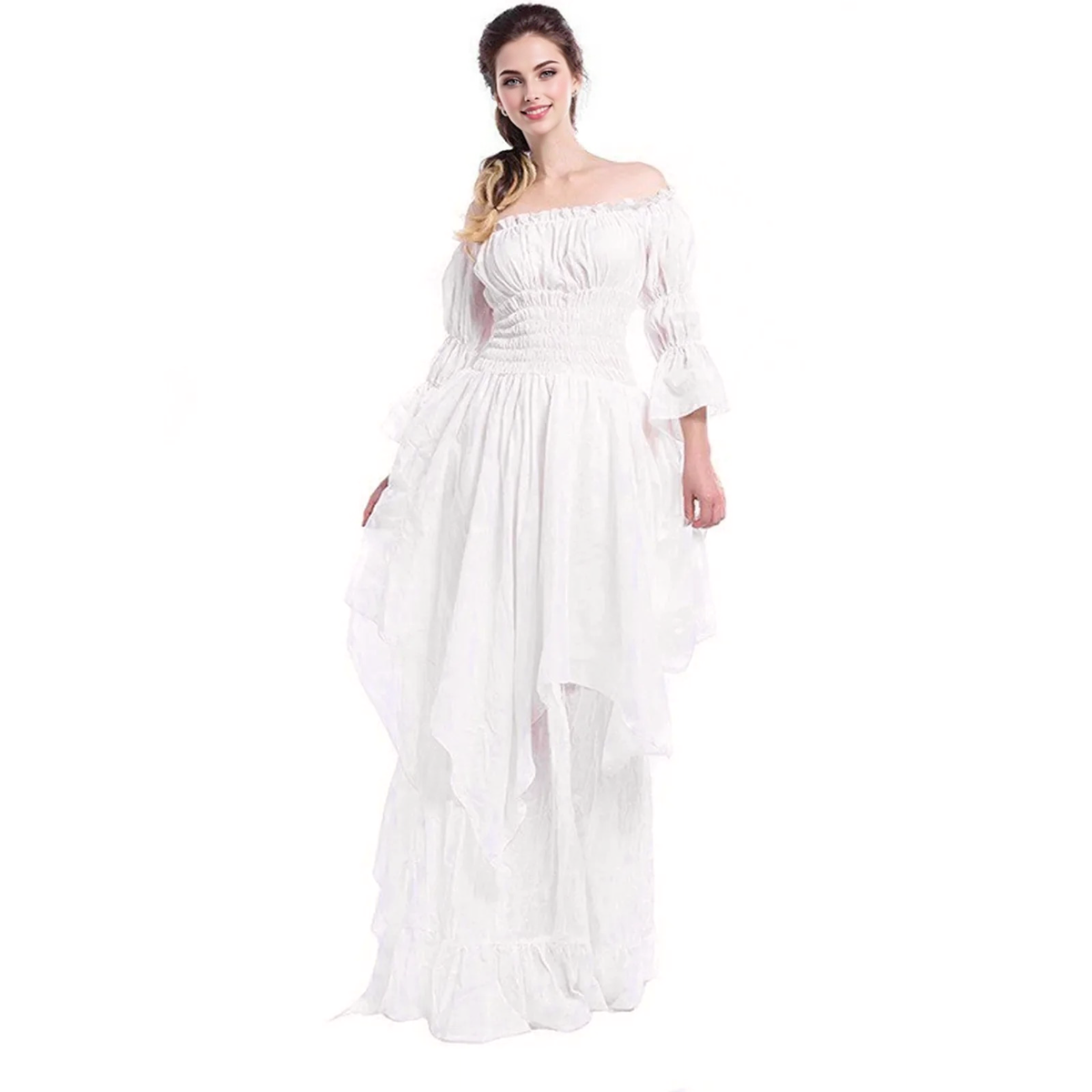 Victorian Lace-Up Corset Bell Sleeve Off-Shoulder Gown 3
