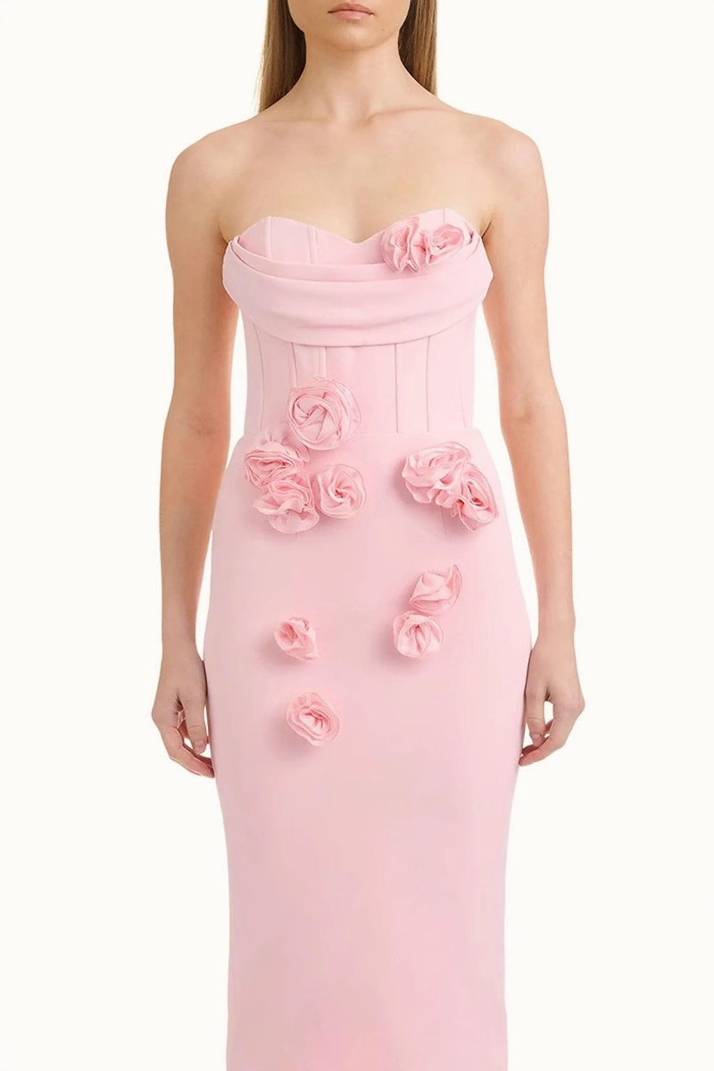 Elegant 3D Floral Tight Strapless Bandage Formal Dress