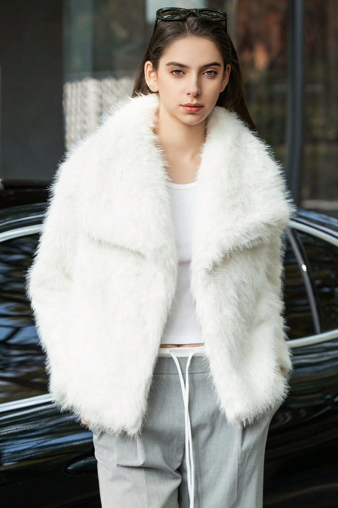 Plush Solid Color Faux Animal Fur Warm Notch Collar Coat