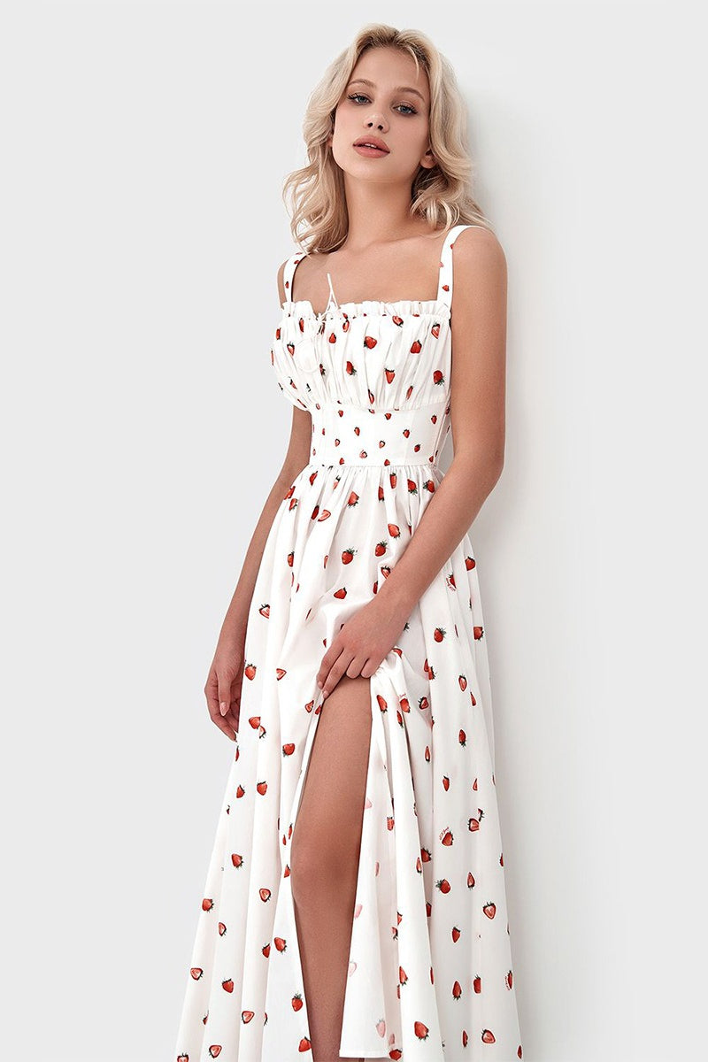 Lemon Print Off Shoulder Corset High Split Maxi Dress 15