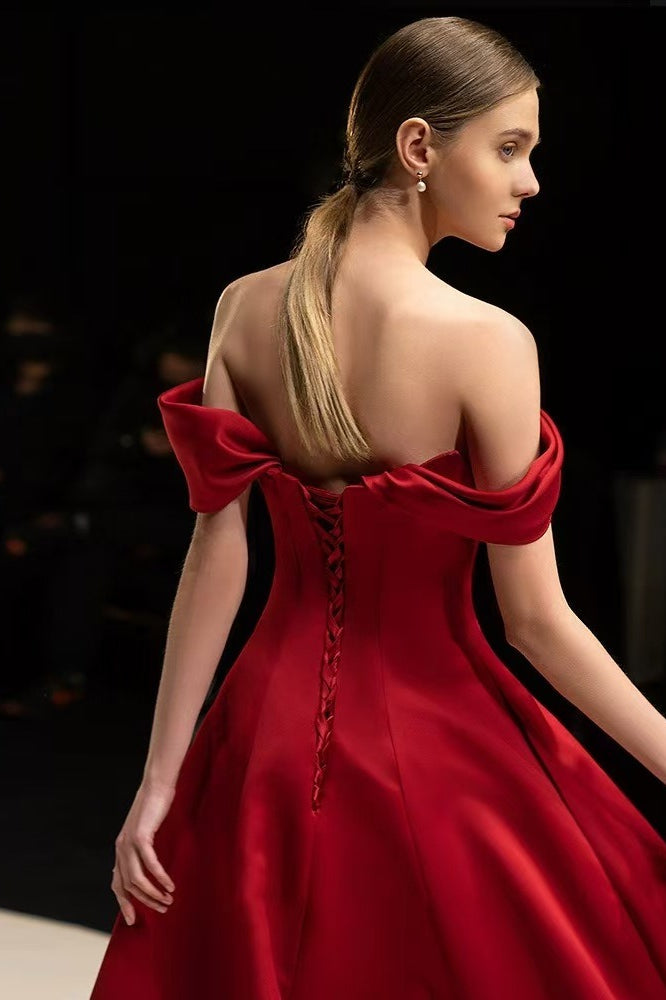 Satin Off Shoulder Ruched Formal Dress - View 5