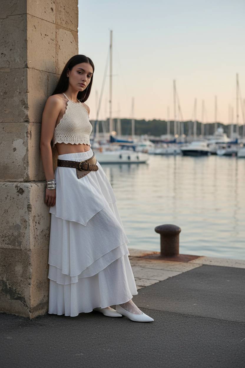 Low Waist Asymmetrical Maxi Skirt