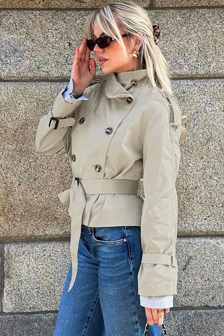 Stand Collar Belted Short Jacket 4