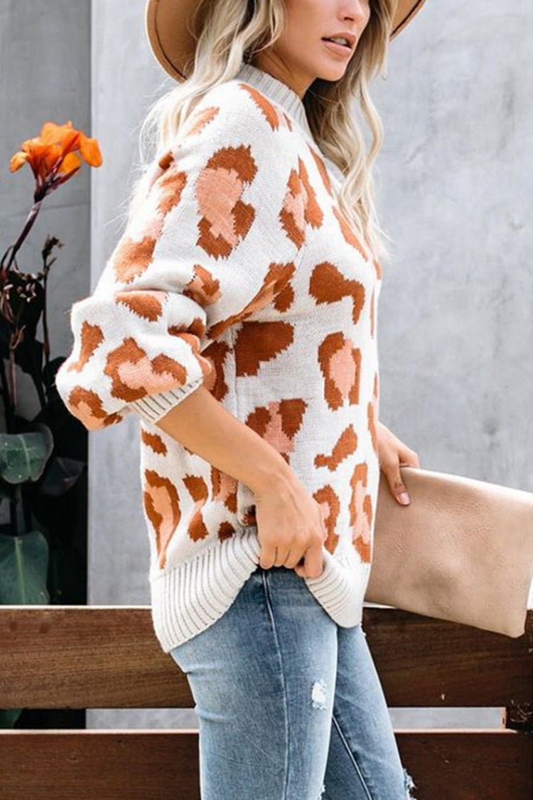 RadyRin Medium Collar Leopard Print Sweater for Stylish Comfort