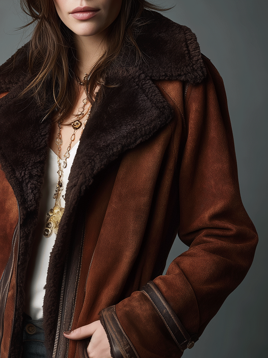 Bohemian Style Faux Suede Cocoa Color Winter Coat