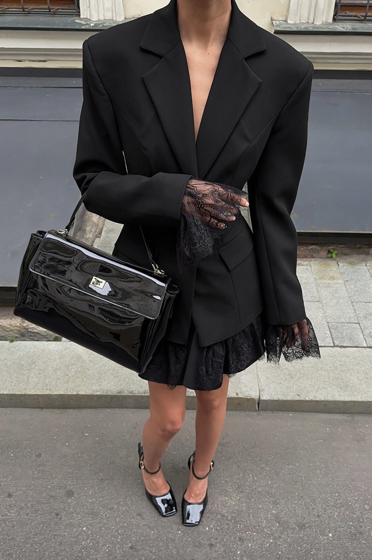 Black Lace Panel Blazer Jacket 2