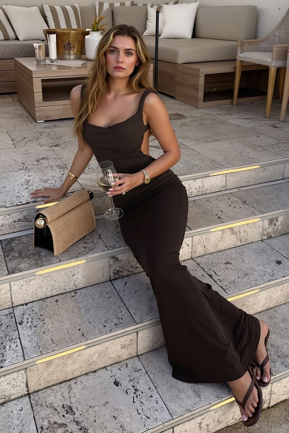 Cowl Neck Ruched Bodycon Maxi Dress 2